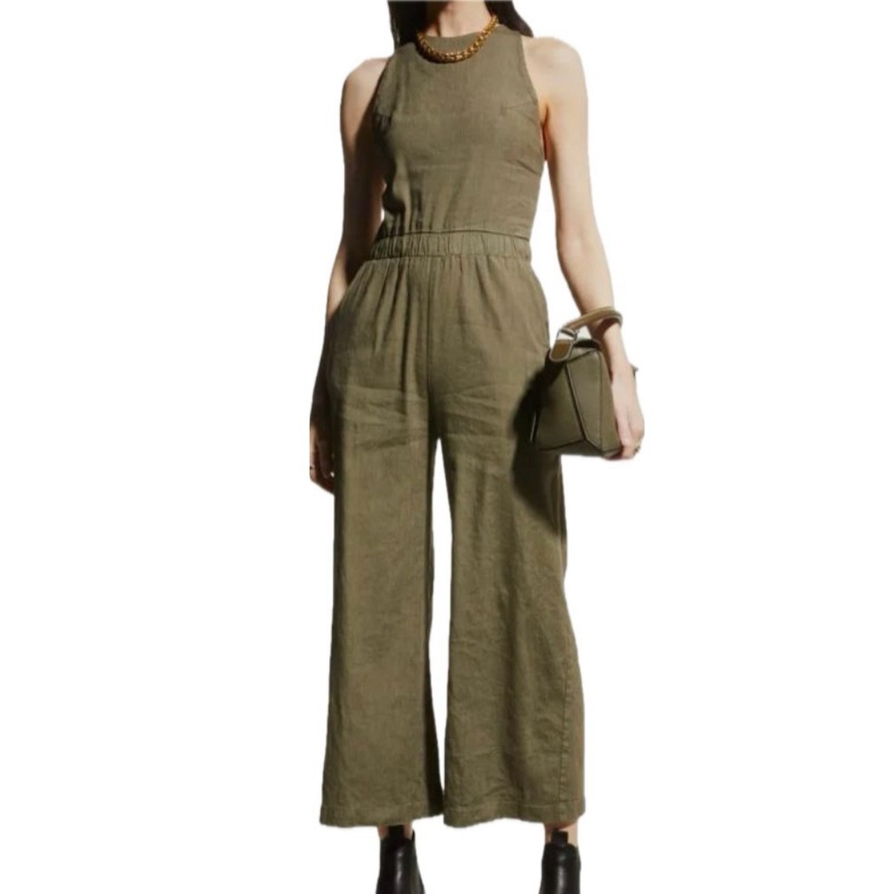 Monrow Crisscross Racer Linen Jumpsuit